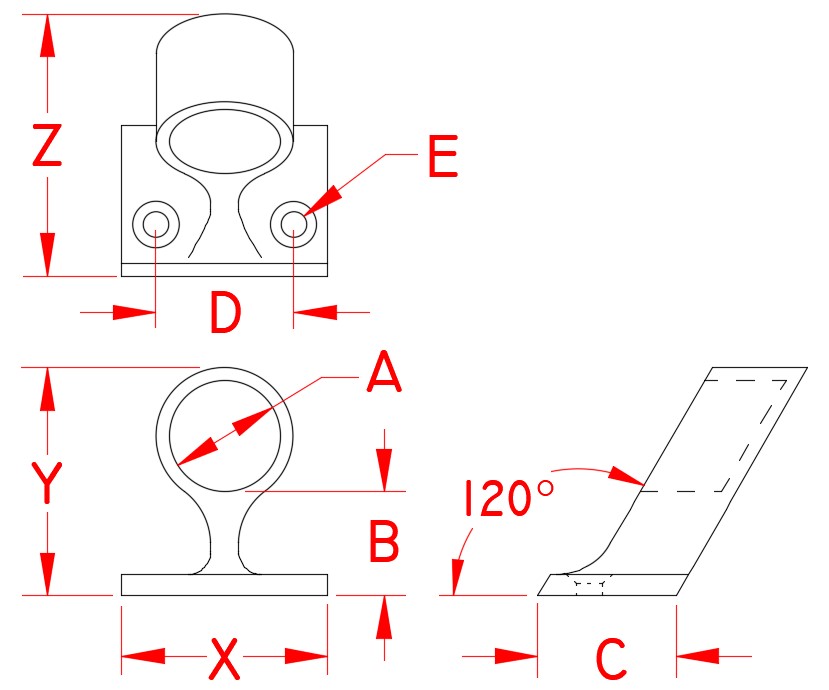 Stainless Steel Forward End Rail, Railing and Bimini, S3670-1200, S3670-1201, Line Drawing